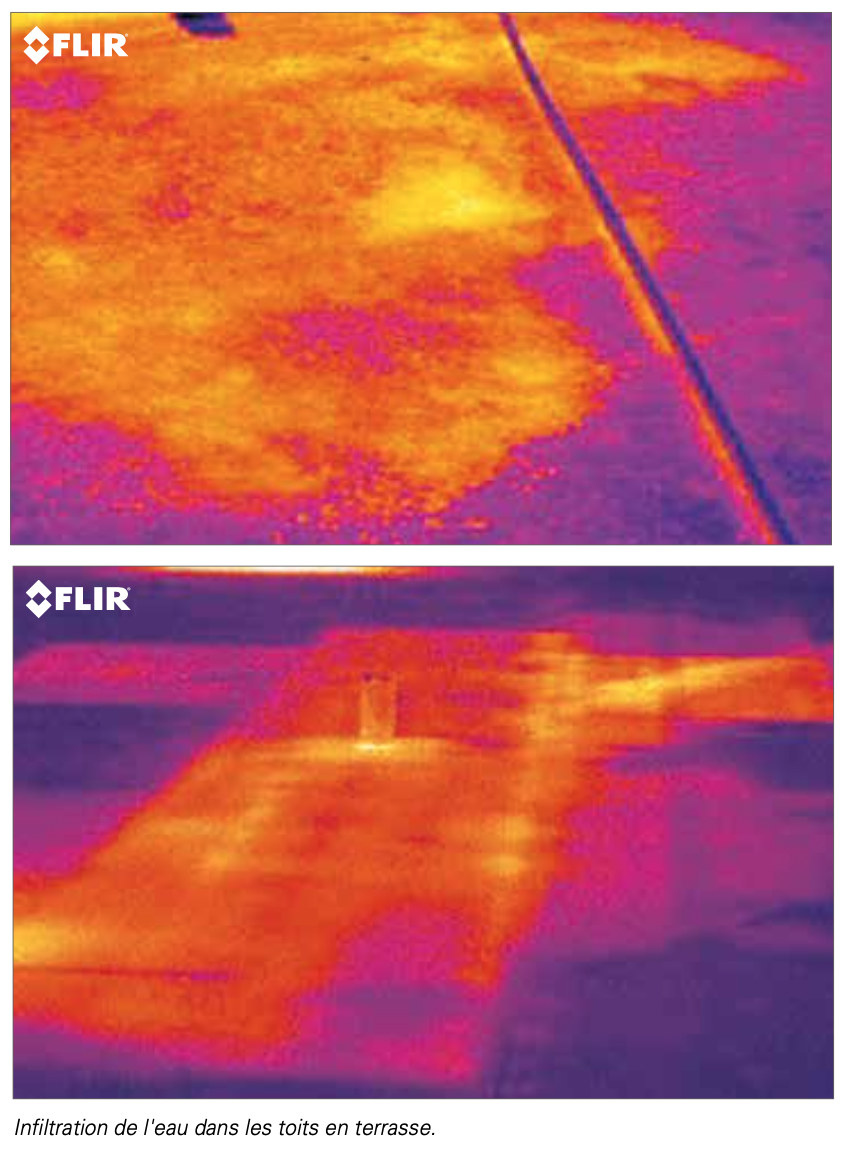 Imagerie thermique:Infiltration de l'eau dans les toits en terrasse.